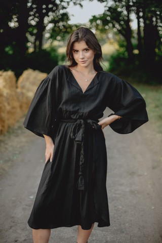 Чорна вільна сукня з поясом косичкою 32213221 купить