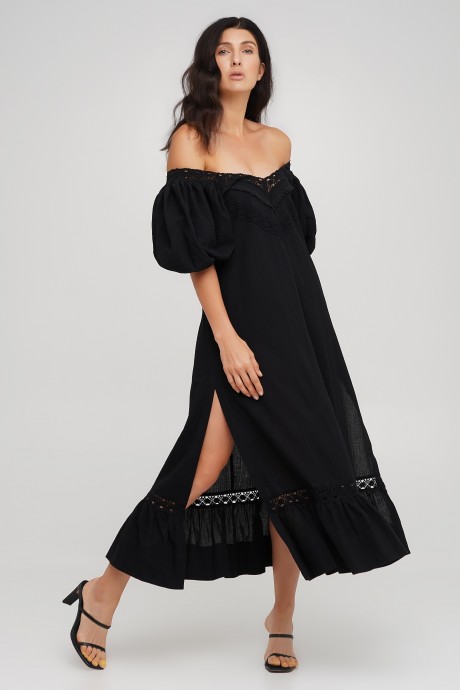 Чорна сукня міді з мереживом 32223222 купить