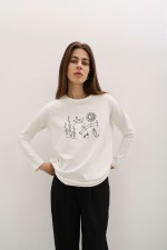 Білий лонгслів з друком 3796 фото 0