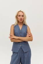 Синій лляній жилет 3998 фото 0