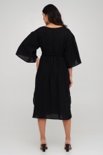 Чорна вільна сукня з поясом косичкою 3221 фото 6