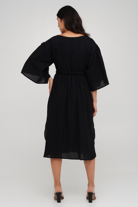 Чорна вільна сукня з поясом косичкою 32213221 купить