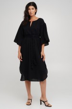 Чорна вільна сукня з поясом косичкою 3221 фото 5