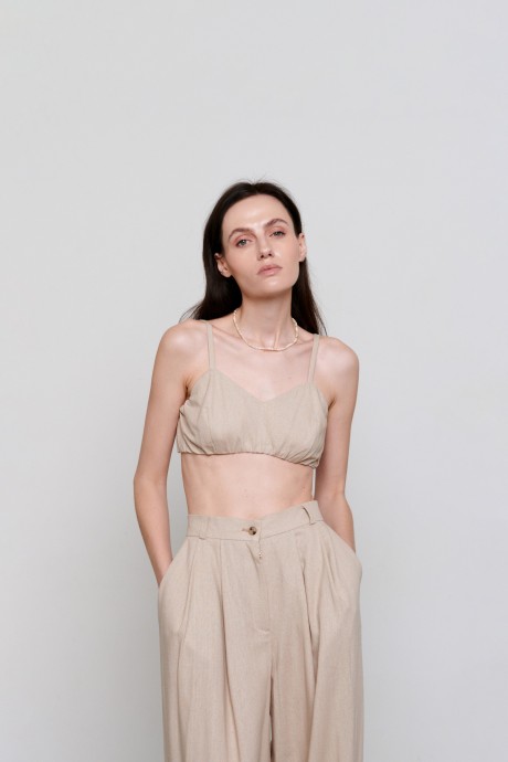 Лляний бежевий топ 36063606 купить