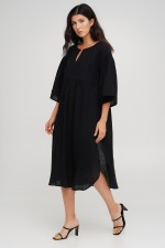 Чорна вільна сукня з поясом косичкою 3221 фото 4