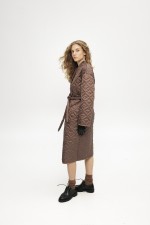 Коричневе стьобане пальто 3916 фото 3