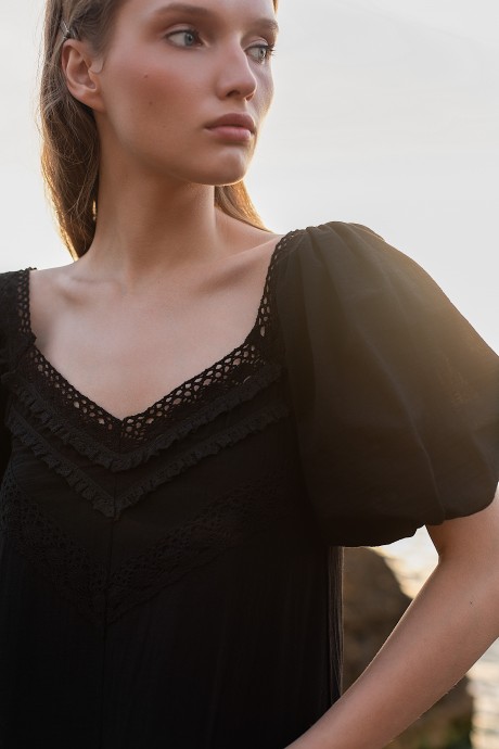 Чорна сукня міді з мереживом 32223222 купить