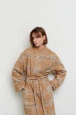 Коричневе пальто у клітинку 3672 фото 2