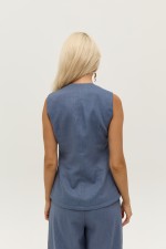 Синій лляній жилет 3998 фото 6